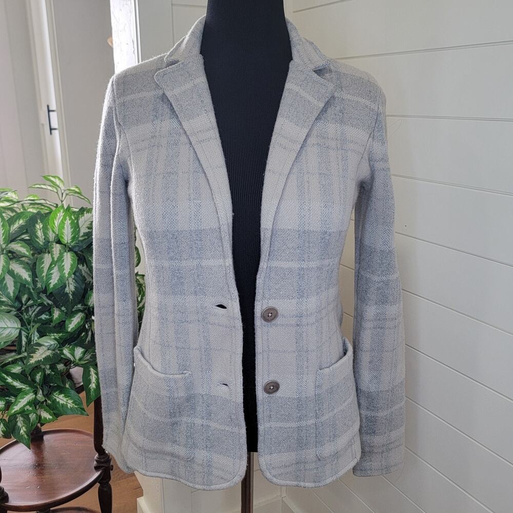 Lauren Ralph Lauren Black Label Wool Blend Knit Plaid Blazer Womens Medium Gray